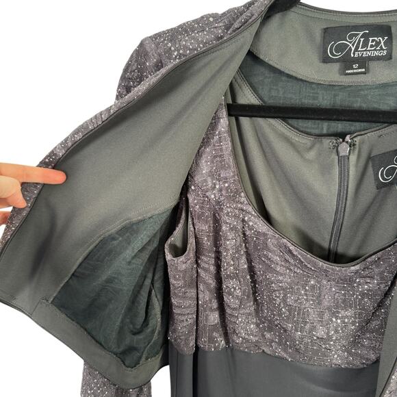 Alex Evening Grey Sparkle Maxi Dress Jacket Set Wedding Mother of Bride Women 12 - Picture 3 of 7
